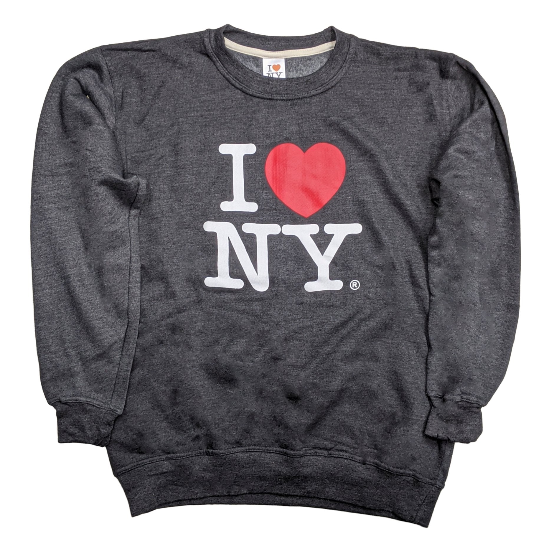I Love NY Crewneck Sweatshirt Officially Licensed (Adult Unisex, Heather Charcoal)