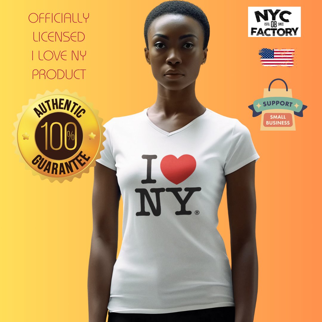 I Love NY T-shirt à col en V pour femme Rose vif