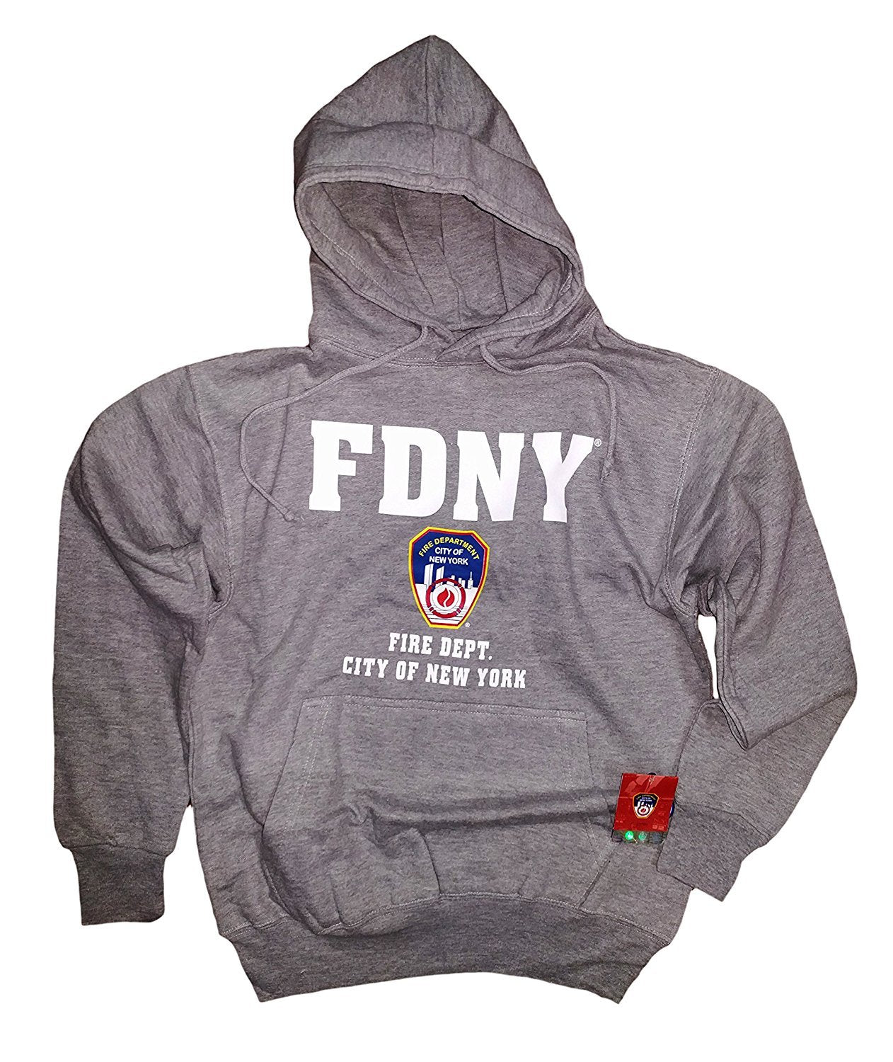 FDNY Men's Hoodie Sweatshirt (Front Print, Heather Gray)