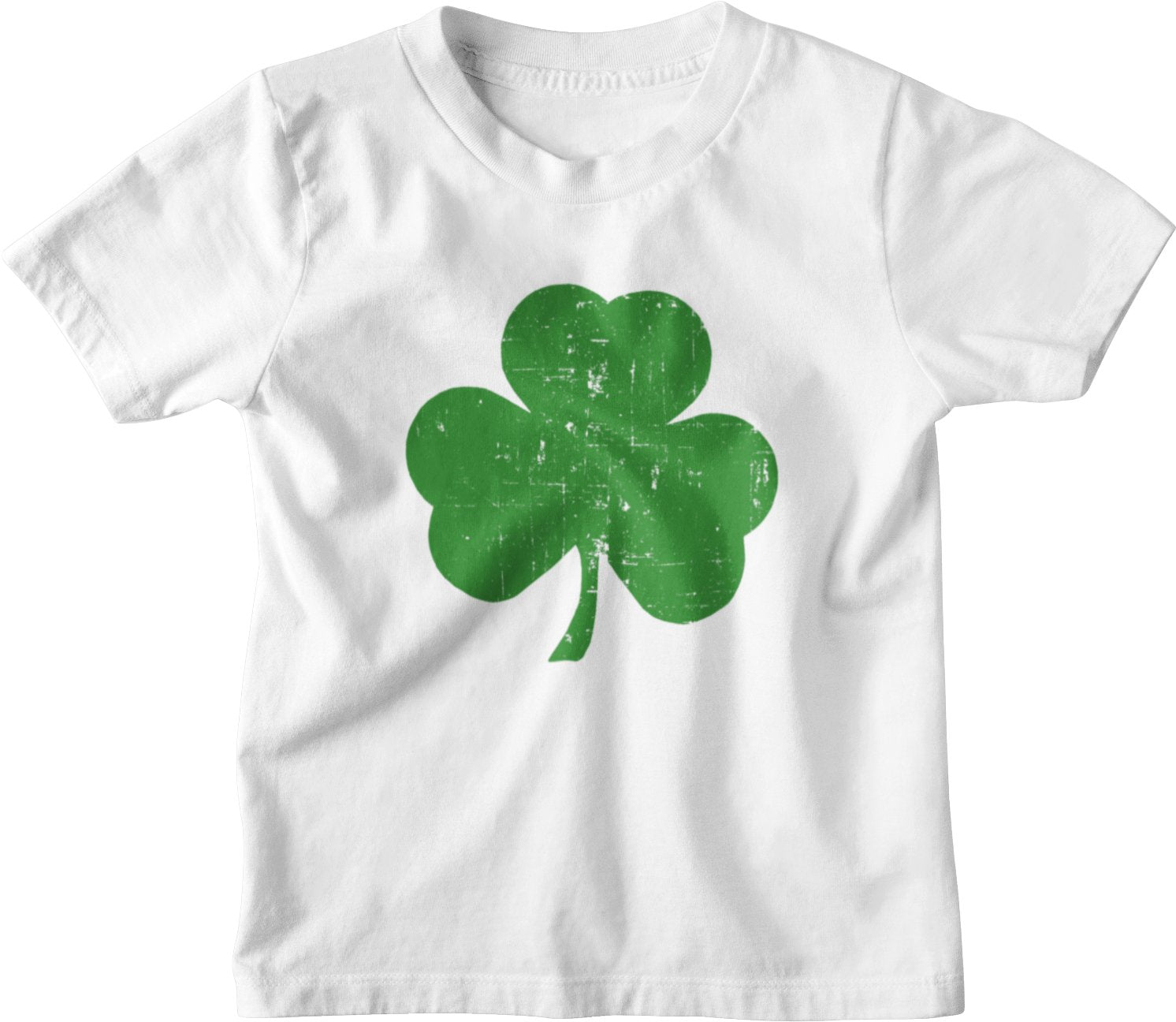 Shamrock Kids T-Shirt (Distressed Big Design, Weiß &amp; Grün)