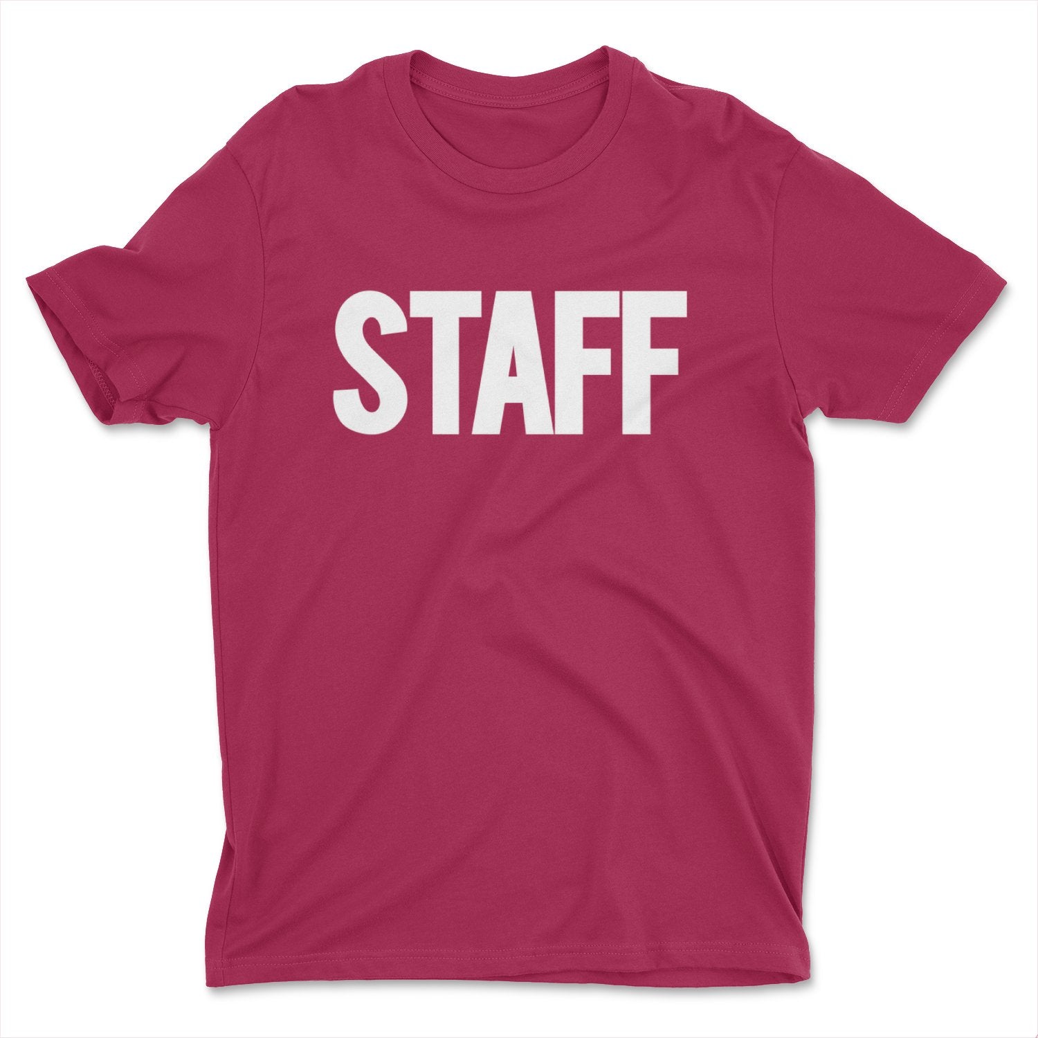 Men's Staff T-Shirt Front Back Screen Print Tee (BB, Maroon & White)