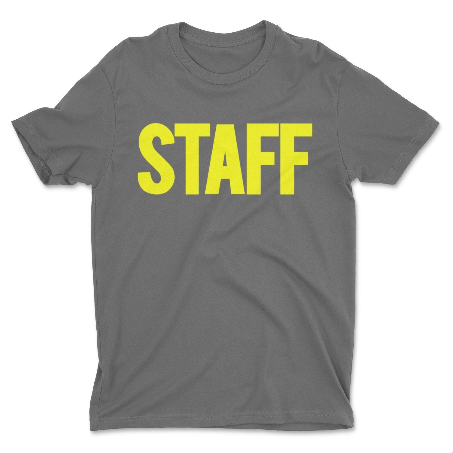 Men's Staff T-Shirt Front Back Screen Print Tee (Charcoal & Neon)