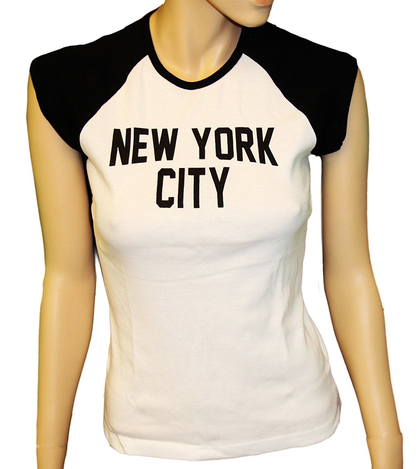 Ladies Raglan Lennon T-Shirt Womens New York City Tee Rib Cap Sleeve