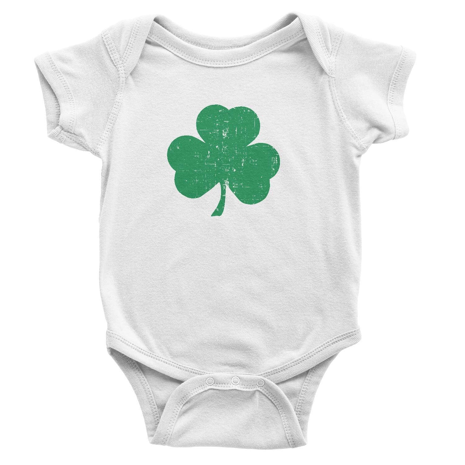Shamrock Baby Bodysuit (Distressed Design, White & Green)