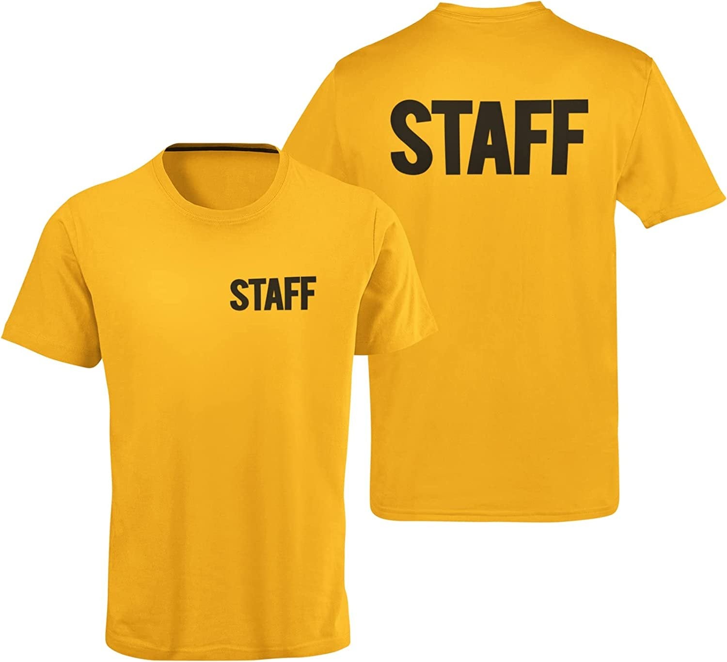Men's Staff T-Shirt Screen Print Tee (Chest & Back Print, Gold)