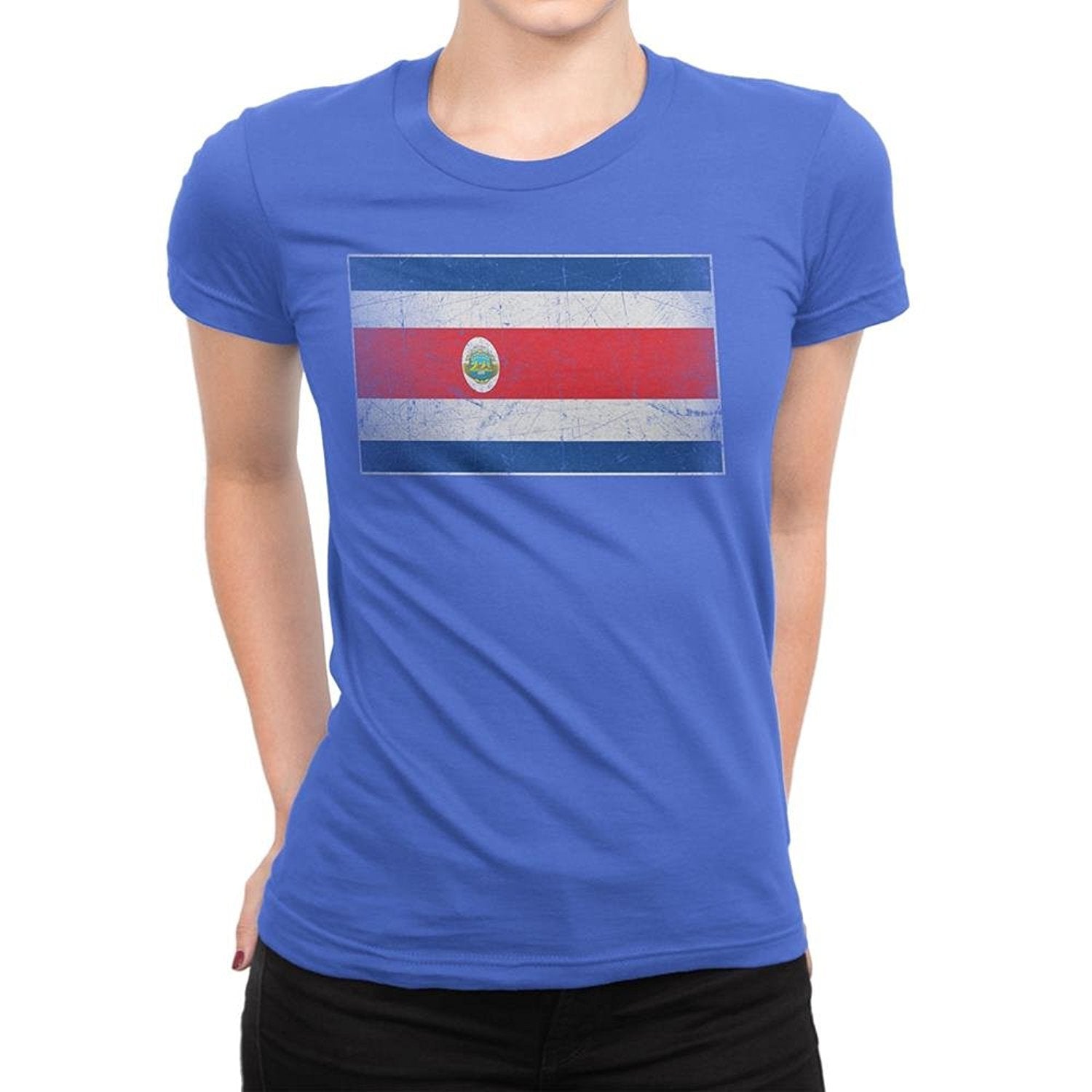 Costa Rica Flag Tee Ladies T-Shirt Womens Vintage Retro Boys