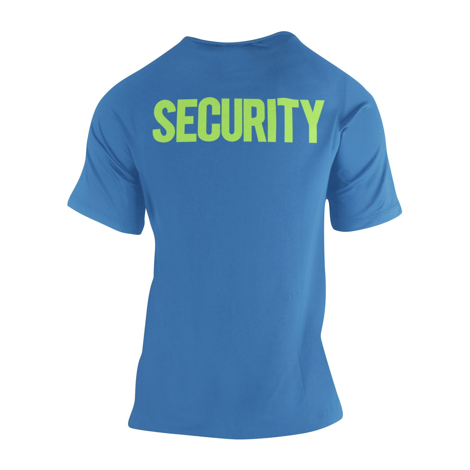 Men's Security Tee (Solid Design, Front & Back Print, Indigo Blue & Neon)
