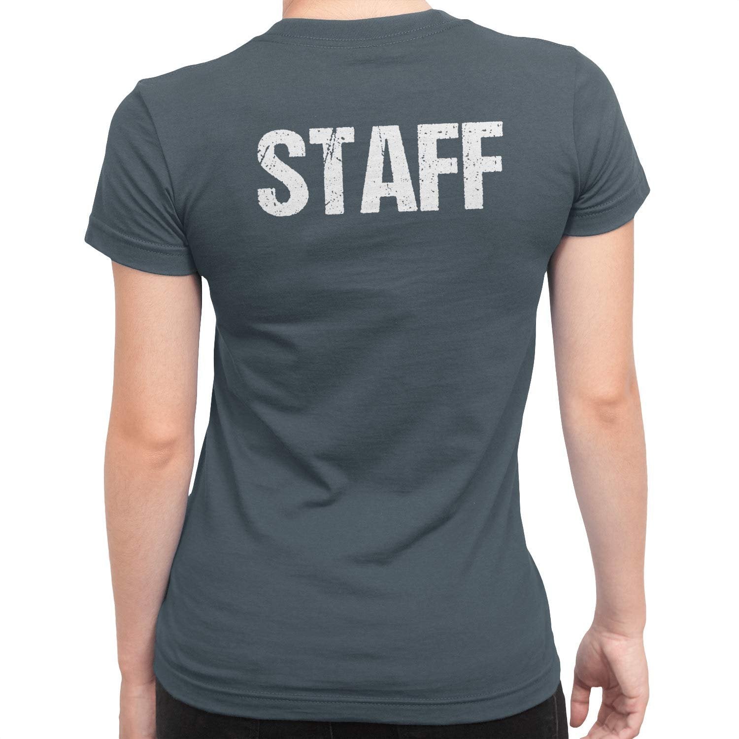 Staff Ladies Short Sleeve T-Shirt (Distressed Design, Charcoal/White)