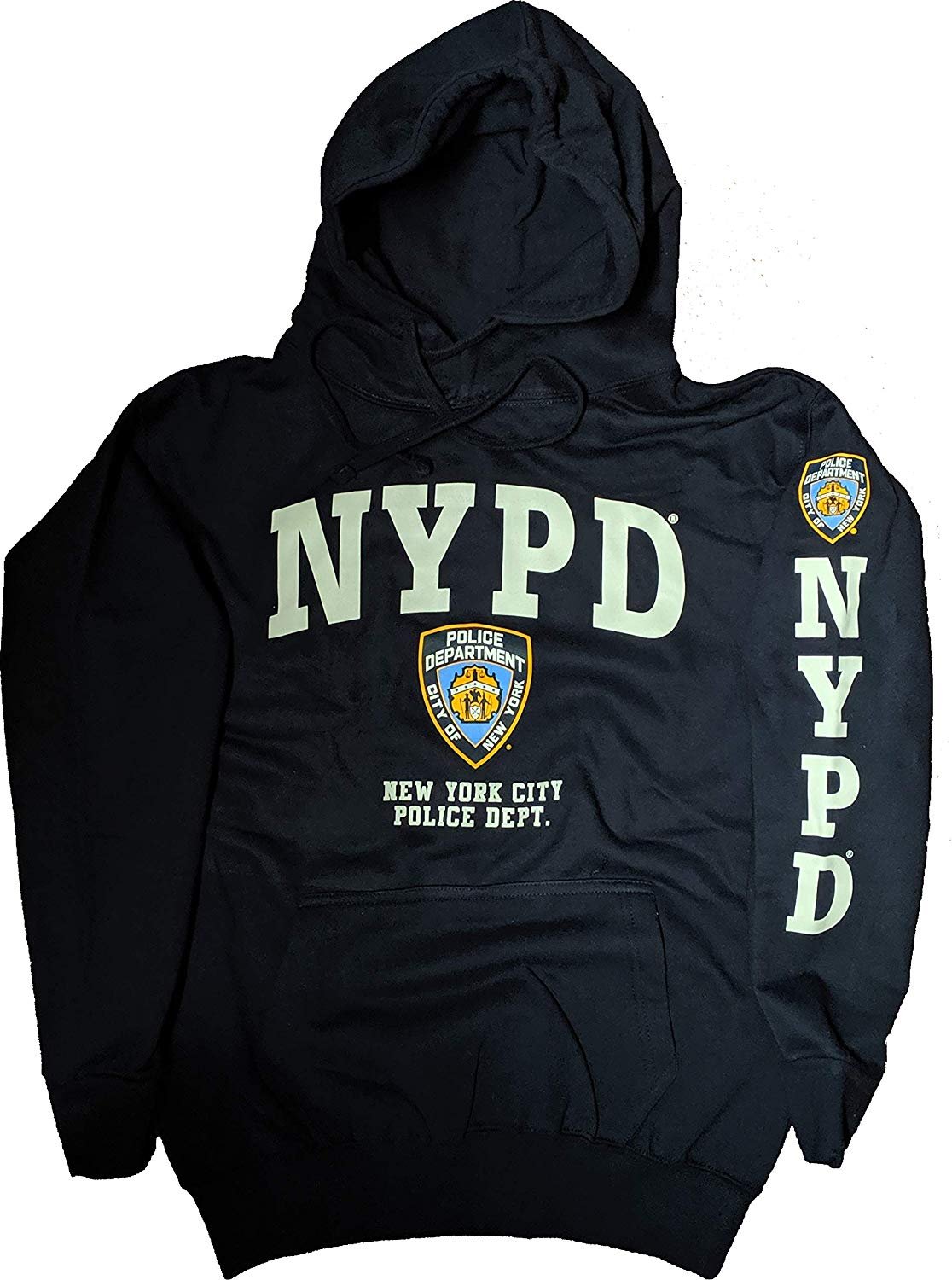 NYPD Men's Hoodie Sweatshirt (Front & Sleeve Print, Navy & White)