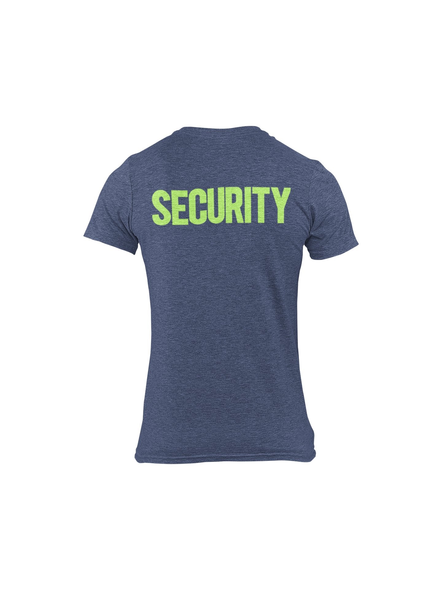 Sicherheits-T-Shirt für Herren (einfarbiges Design, Vorder- und Rückseitendruck, Marineblau meliert und Neon)
