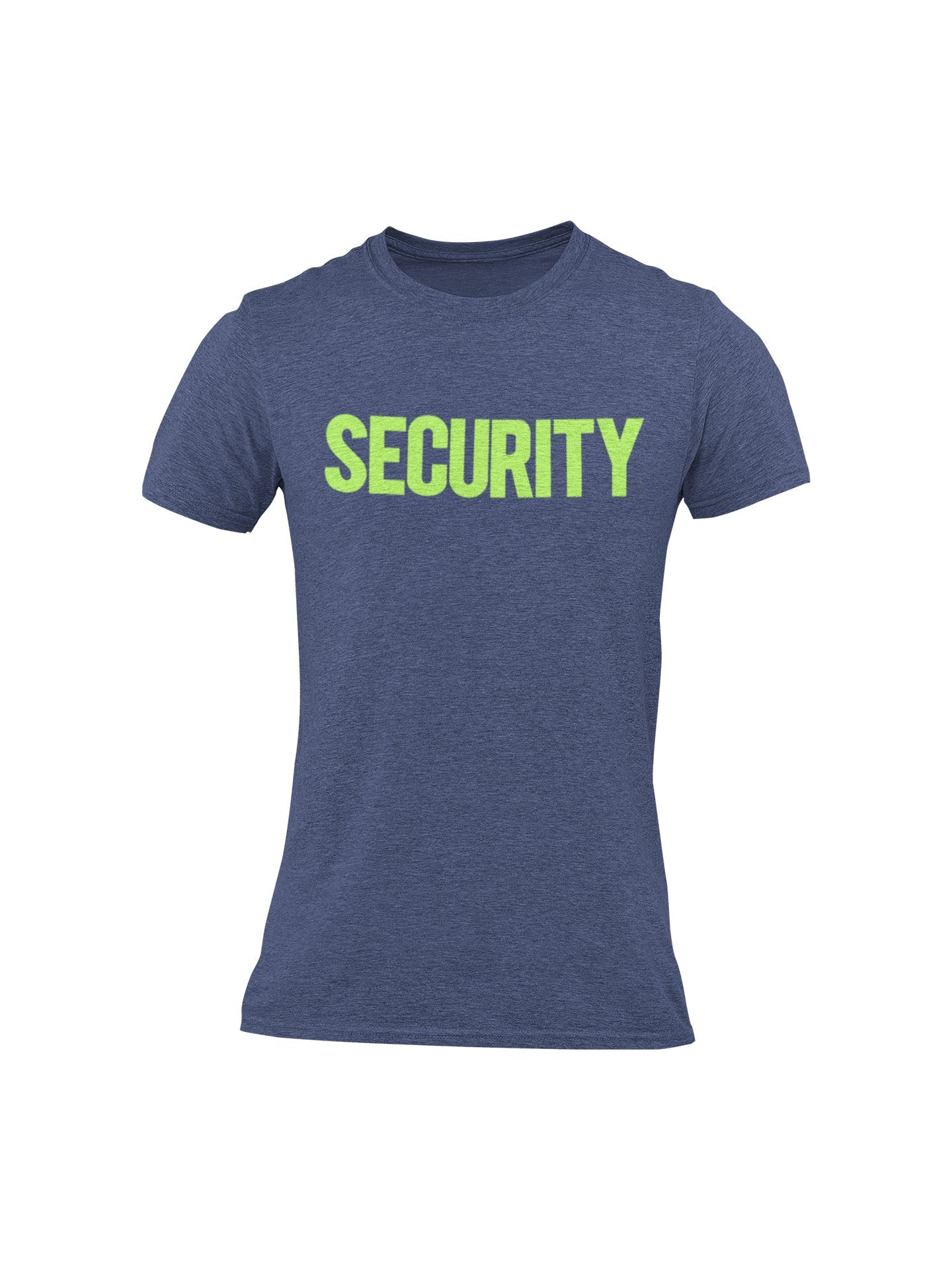 Sicherheits-T-Shirt für Herren (einfarbiges Design, Vorder- und Rückseitendruck, Marineblau meliert und Neon)