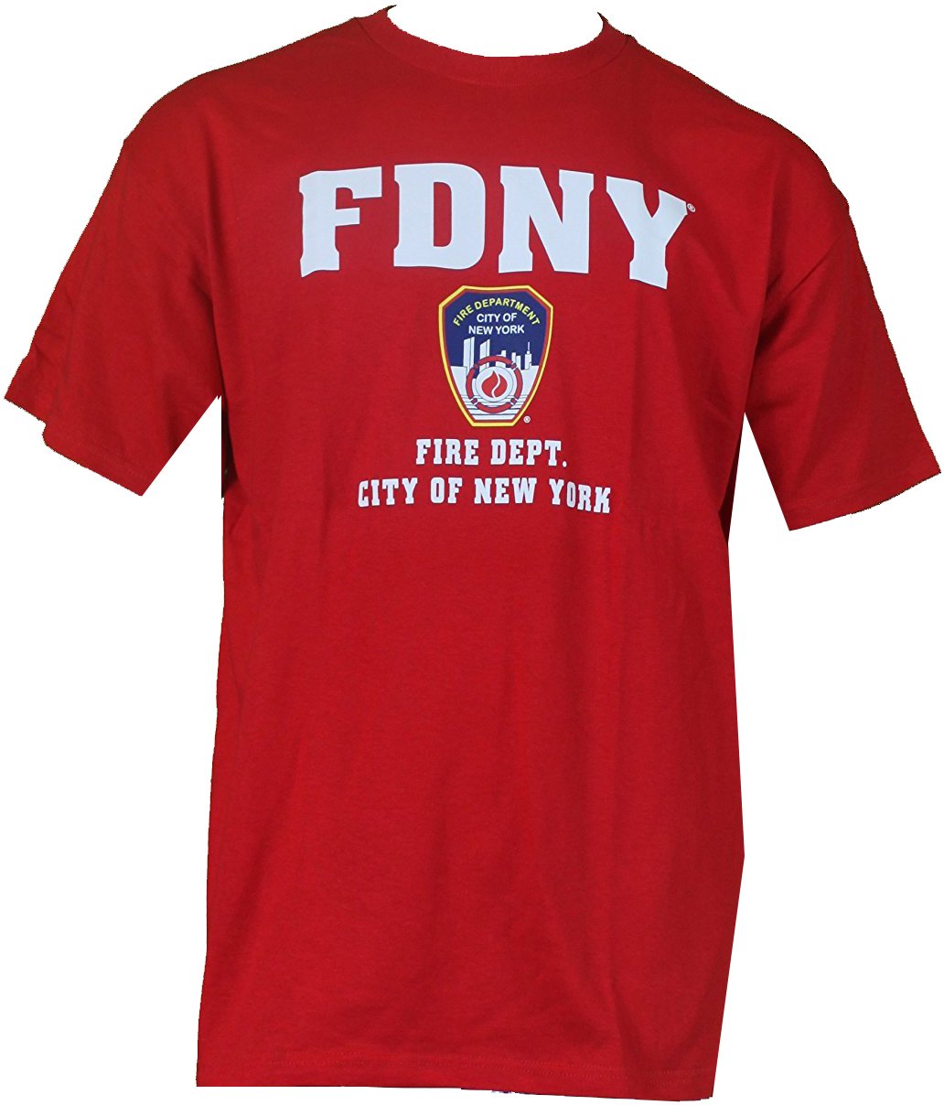 FDNY Men's Red T-Shirt with Classic Fire Department Logo and Shield