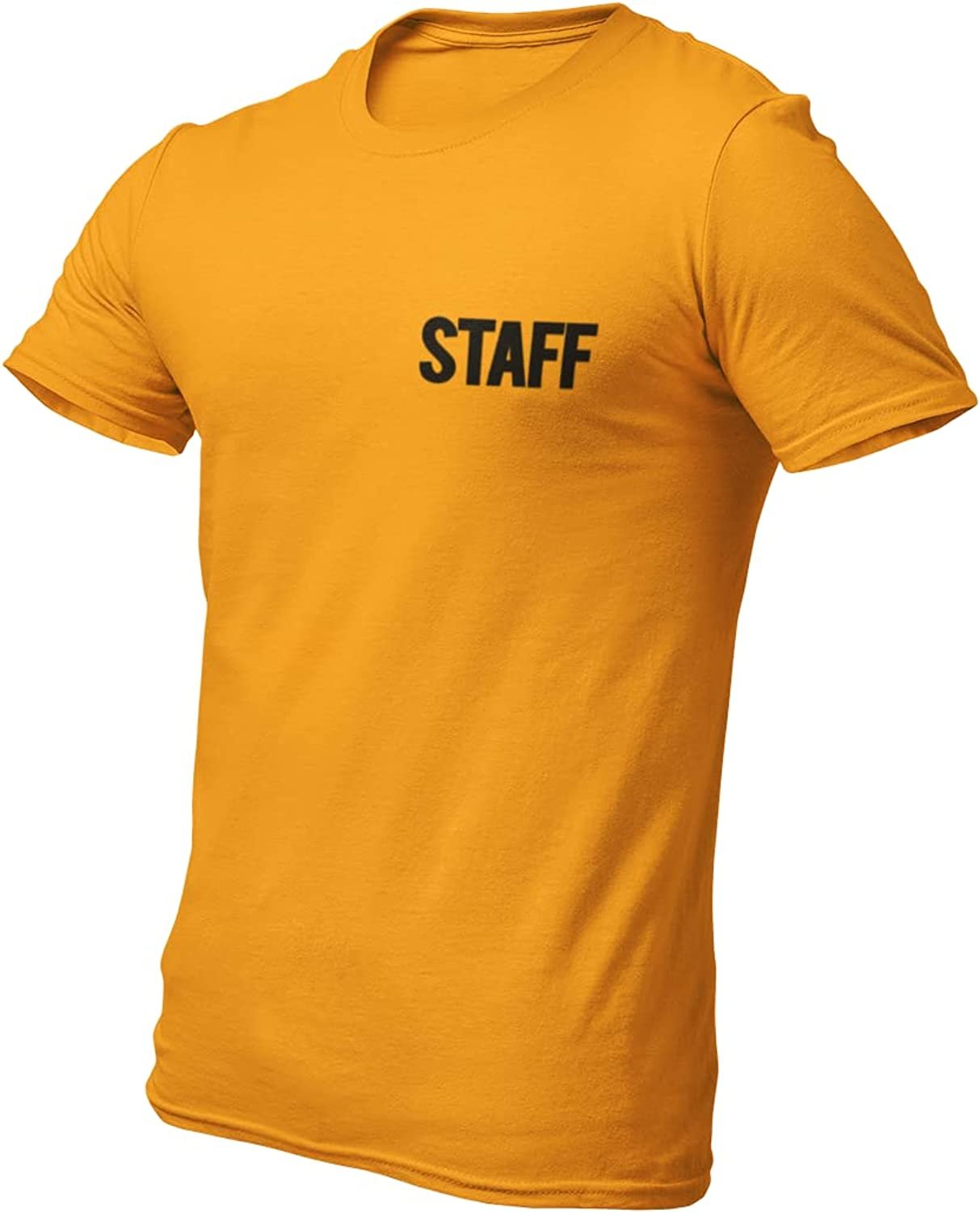 Men's Staff T-Shirt Screen Print Tee (Chest & Back Print, Gold)