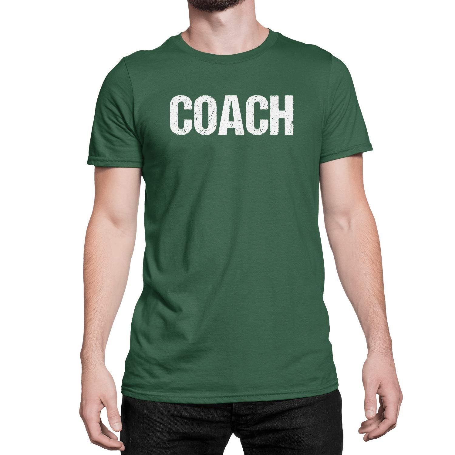 Coach T-Shirt Sports Coaching Tee Shirt (Green & White, Distressed)