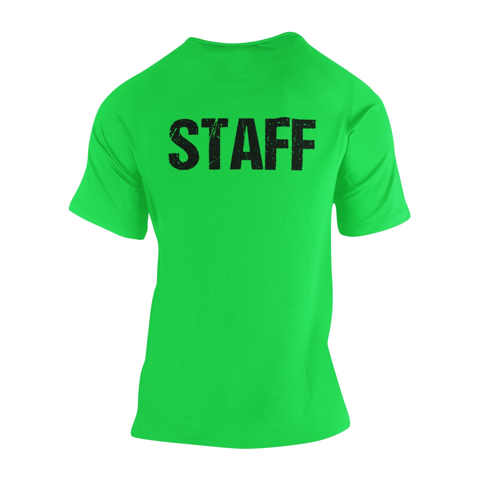 Staff Men's T-Shirt Front & Back Print (Distressed Design, Neon Green & Black)