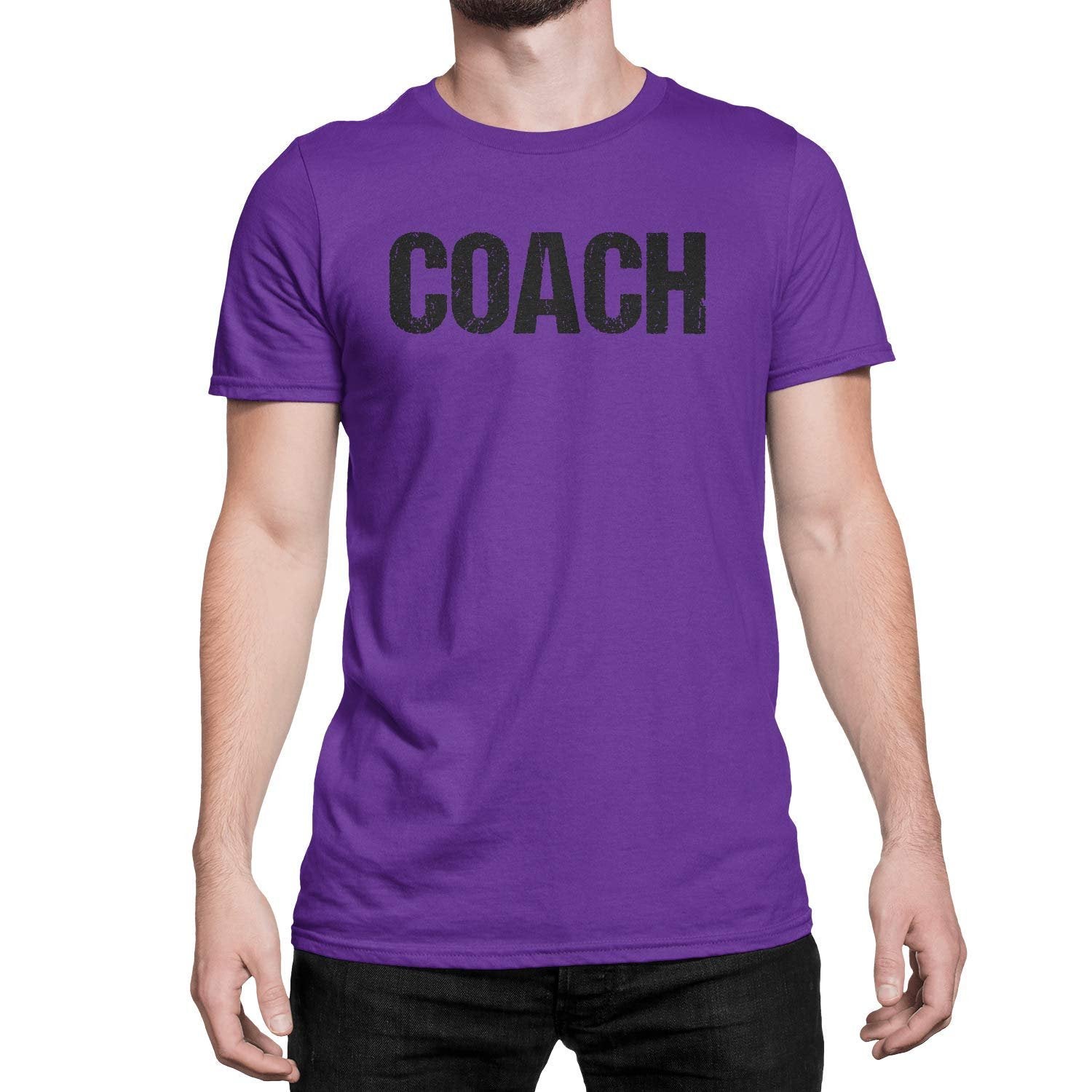 Coach T-Shirt Sports Coaching Tee Shirt (Purple & Black, Distressed)